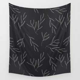 Black and white line work leaf drawing Wall Tapestry