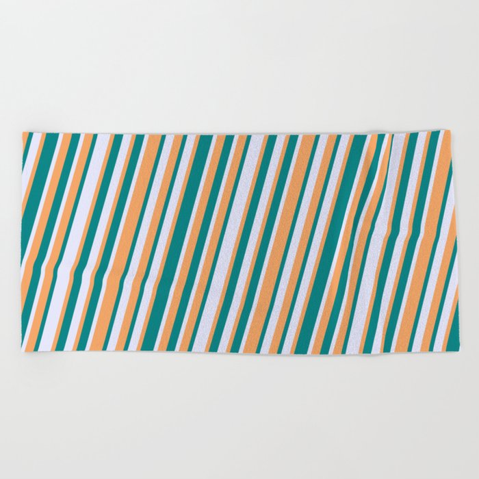 Brown, Teal, and Lavender Colored Lined Pattern Beach Towel