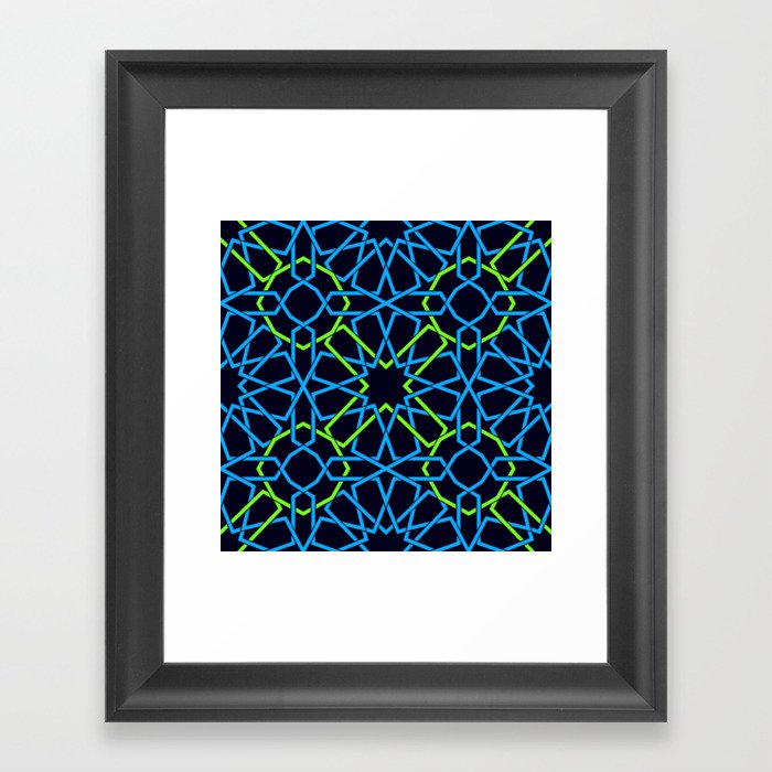 Blue & Yellow Color Arab Square Pattern Framed Art Print