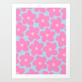 Retro Flower Print Pink And Blue Preppy Floral Art Print