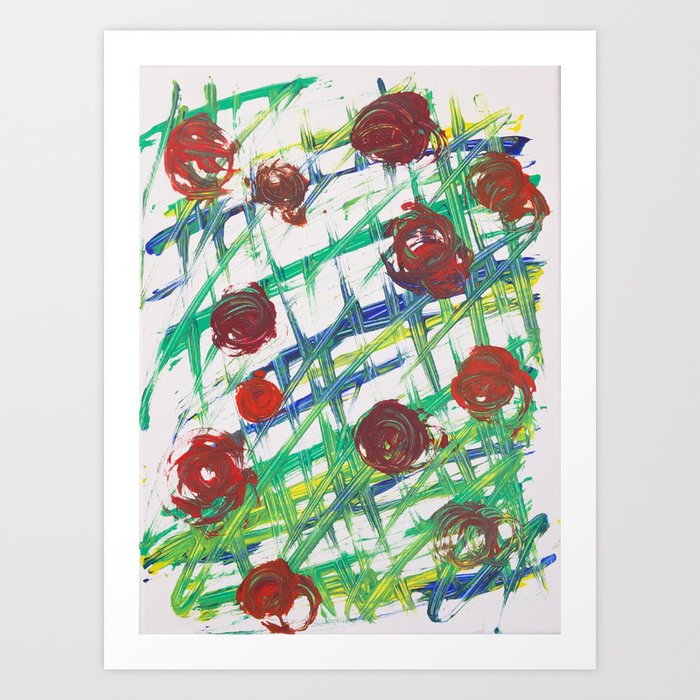 Red Roses on a Trellis Art Print