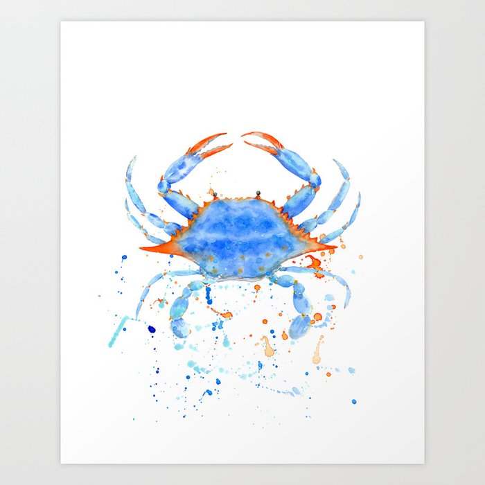 Watercolor Blue Crab Paint Splatter Art Print By Chengjing Society6
