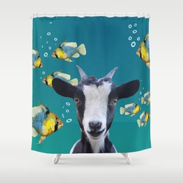 Goat with tropical fishes Shower Curtain