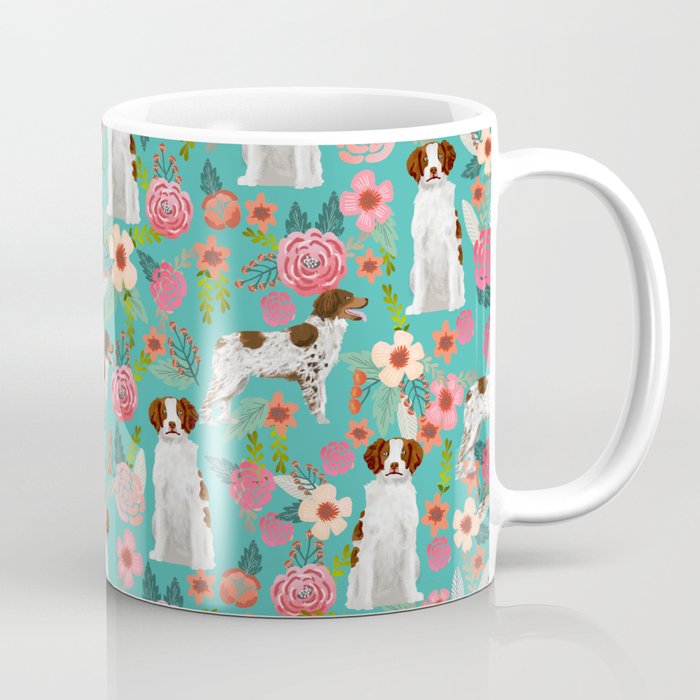 Brittany Spaniel florals pattern dog gifts for dog lovers cute puppies pet portrait Coffee Mug