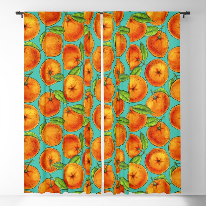 Oranges on turqouise Blackout Curtain