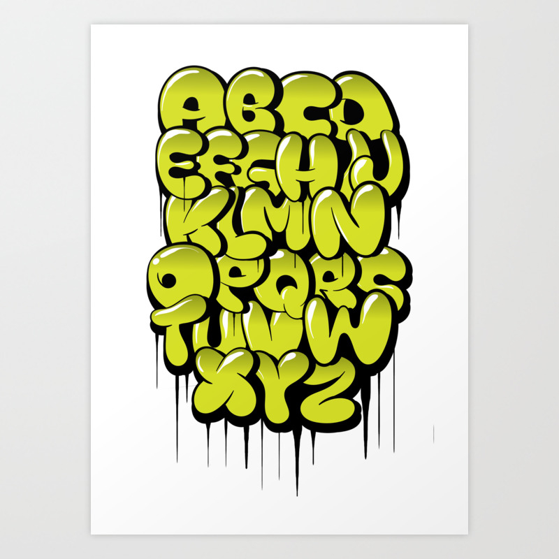 Hand Drawn Bubble Style Graffiti Alphabet Letters Art Print By Kirart Society6