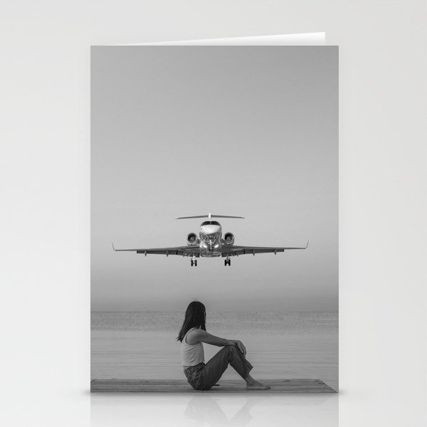 Steady As She Goes IV; aircraft coming in for an island landing black and white photography photographs photograph Stationery Cards