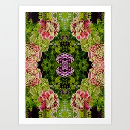 Cosmic Symmetric Green Purple Pink Floral Pattern Art Print