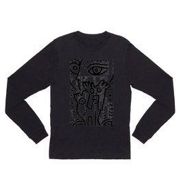 Creatures Graffiti Black and White on French Train Ticket Long Sleeve T Shirt