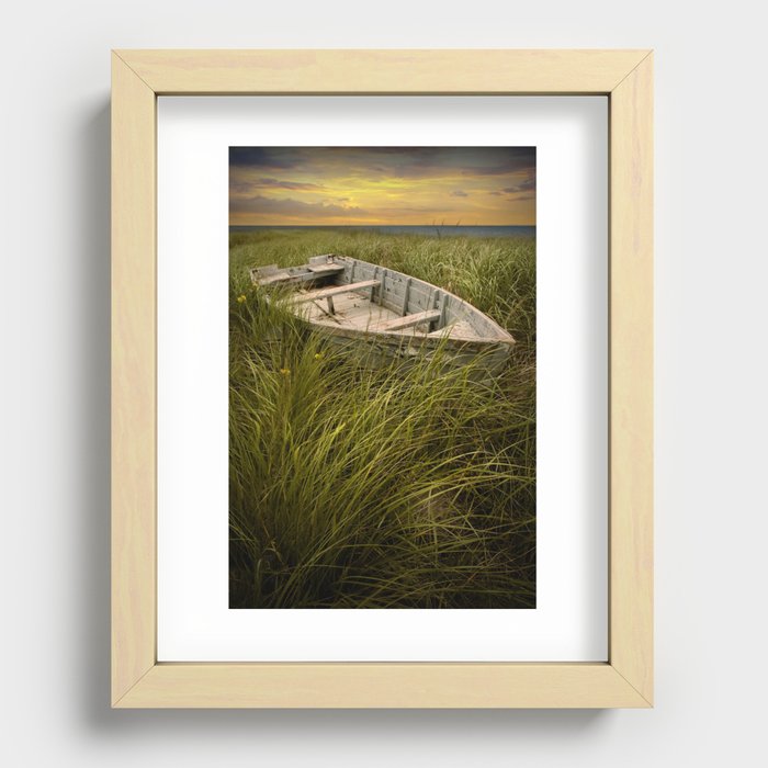 Abandoned Wooden Row Boat on the Grassy Shoreline on Prince Edward Island Recessed Framed Print