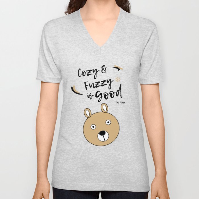 Cozy Fuzzy Bear (Black) V Neck T Shirt