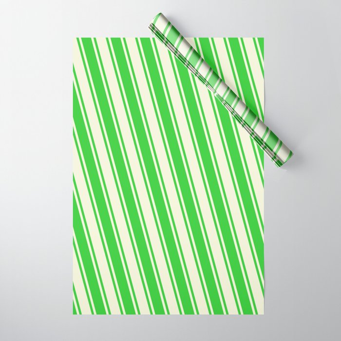 Lime Green & Beige Colored Striped Pattern Wrapping Paper