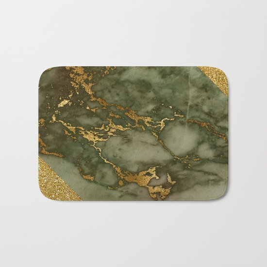Green Marble with Gold and Glitter I Bath Mat