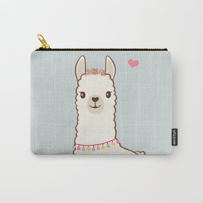 Cute Llama with flower garland Carry-All Pouch