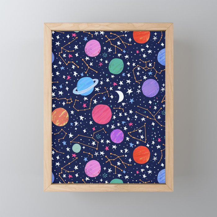 Astrology Zodiac Constellation in Midnight Blue Framed Mini Art Print