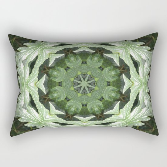 Tropical Twist - Green Leaves Kaleidoscope, Mandala Rectangular Pillow