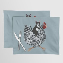 Tuxedo Cat Riding a Chicken Placemat