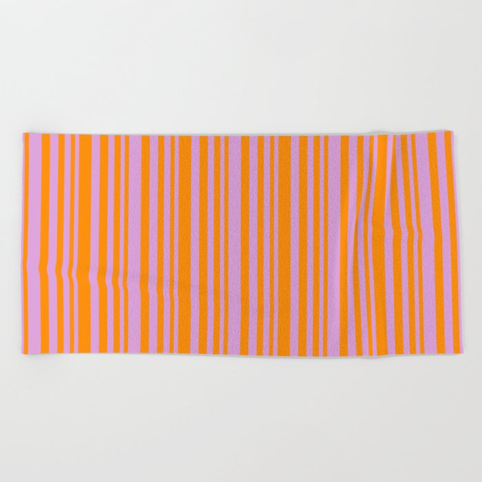 Plum and Dark Orange Colored Striped/Lined Pattern Beach Towel