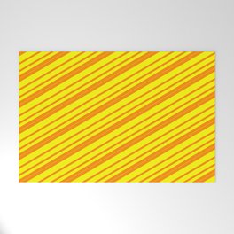 [ Thumbnail: Dark Orange and Yellow Colored Lined/Striped Pattern Welcome Mat ]
