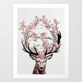 Deer and Flowers Art Print