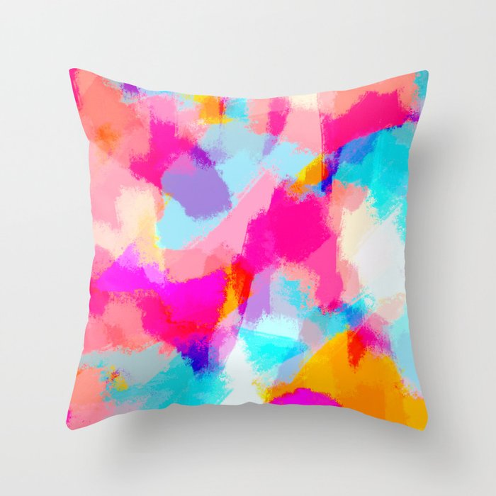 Zayda - Bright pink and blue abstract art Throw Pillow
