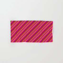[ Thumbnail: Brown, Chocolate, Fuchsia, and Dark Red Colored Pattern of Stripes Hand & Bath Towel ]