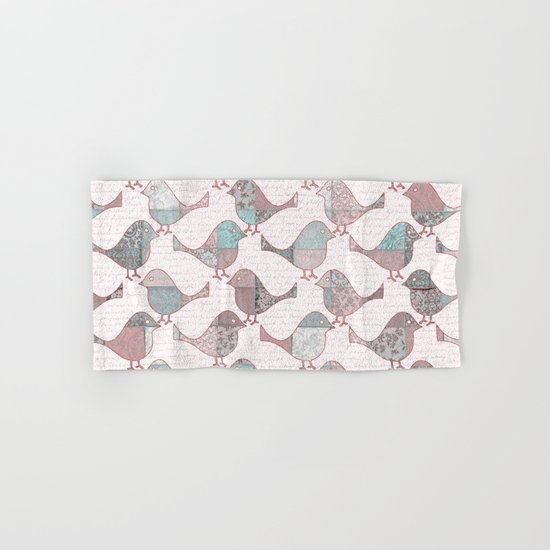 Vintage Patchwork Birds handwriting pastel pattern Hand & Bath Towel