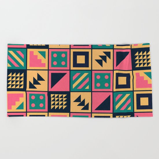 Colorful Geometric Floor Tile Pattern Beach Towel