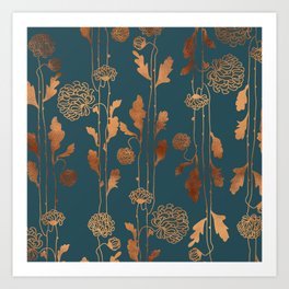 Art Deco Copper Flowers  Kunstdrucke | Modern, Floral, Emerald, Artdeco, Spring, Garden, Bohemian, Pattern, Abstract, Blossom 