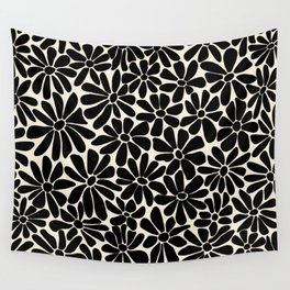 Black and White Retro Floral Art Print  Wall Tapestry