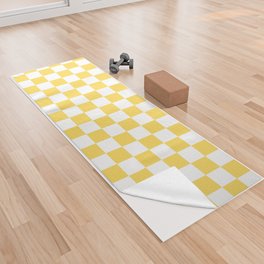 Mustard Yellow And White Checkerboard Pattern Yoga Towel