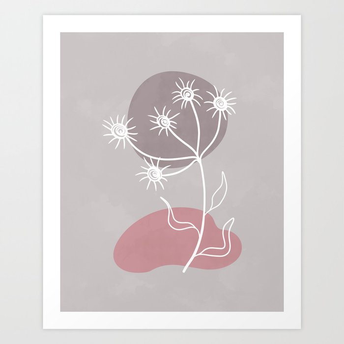 Minimalist lines and shapes floral artwork in soft neutral colors, minimalist line art, fantasy plant illustration Art Print