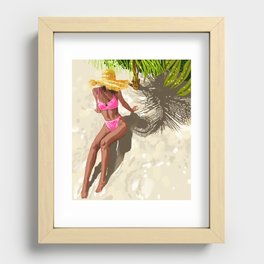 Sky above, sand below, peace within poster, Woman of color fashion black woman on the bikini beach Recessed Framed Print