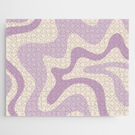 Retro Liquid Swirl Abstract Pattern in Light Lavender Lilac Purple and Cream Jigsaw Puzzle