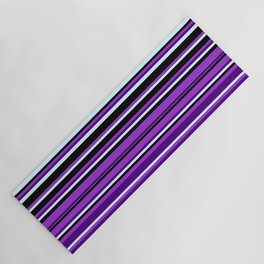 [ Thumbnail: Dark Orchid, Indigo, Light Cyan, and Black Colored Striped/Lined Pattern Yoga Mat ]