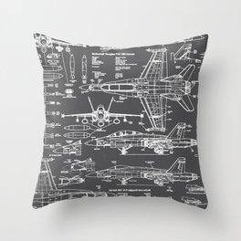 F-18 Blueprints // Charcoal-Grey Throw Pillow
