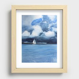 Sailboat with Storm Clouds Watercolor Art Recessed Framed Print