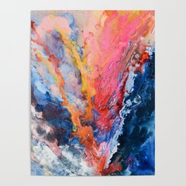 Volcano: A vibrant abstract landscape in pinks and blues Poster