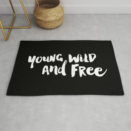 Young Wild and Free black and white typography poster black-white design home decor bedroom wall art Rug