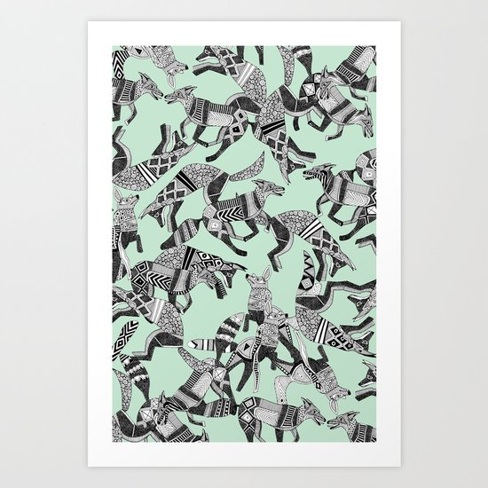 woodland fox party mint Art Print