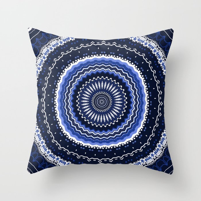 Navy Blue Classic Mandala Throw Pillow