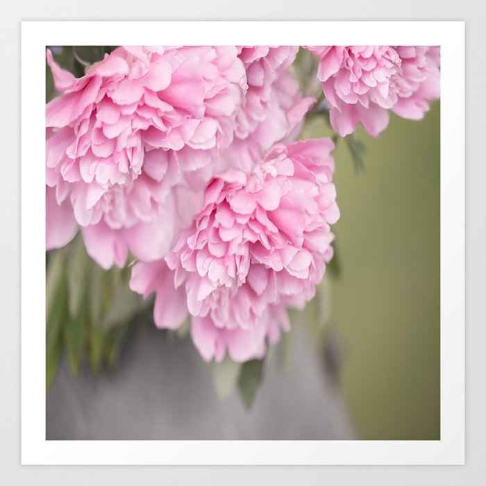 Pink Peonies On A Green And Grey Background #decor #society6 #buyart Art Print