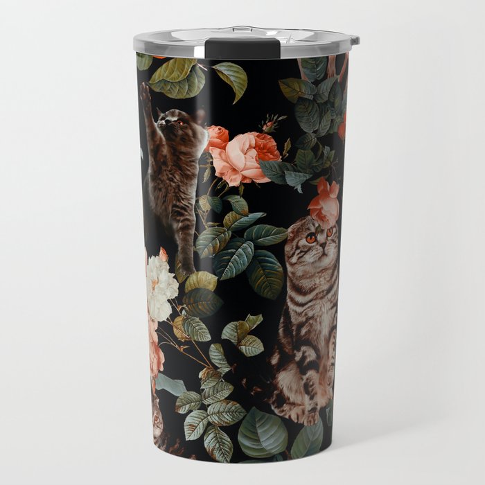 Cat and Floral Pattern II Travel Mug