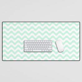Minimalist Modern Pastel Ripple Pattern, Abstract Waves in White and Soft Fresh Mint Green Desk Mat