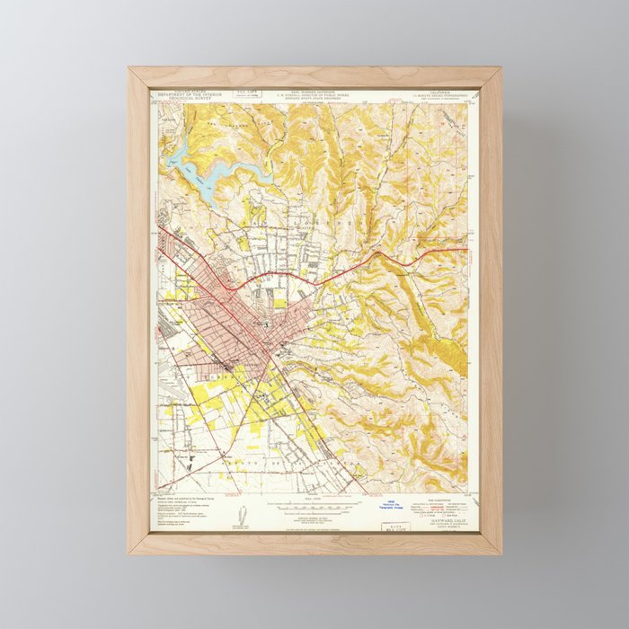 Hayward, CA from 1950 Vintage Map - High Quality Framed Mini Art Print