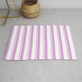 [ Thumbnail: Plum & White Colored Lined/Striped Pattern Rug ]