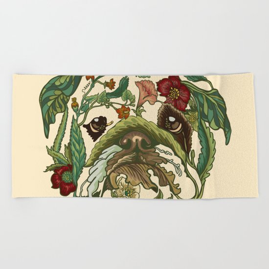 Botanical English Bulldog Beach Towel