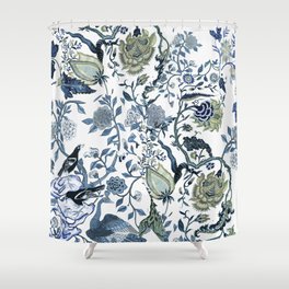 Blue vintage chinoiserie flora Shower Curtain