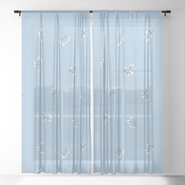 Rowan Branches Seamless Pattern on Pale Blue Background Sheer Curtain
