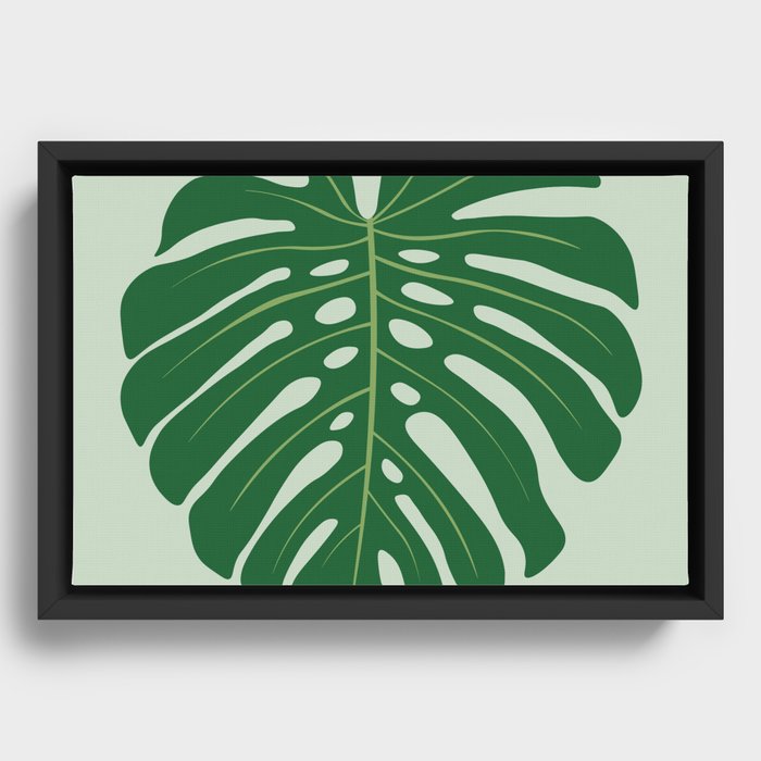 Green Monstera Leaf Framed Canvas